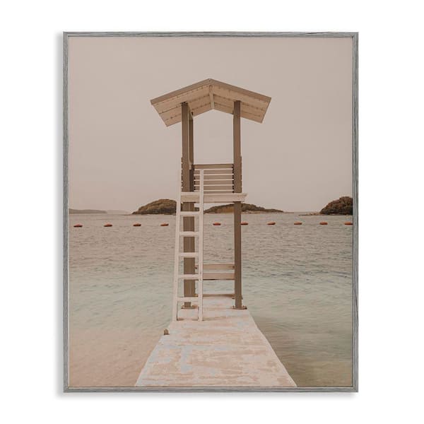 Stupell Industries Beach Lifeguard Lookout by LSR Design Studio Gray Framed Coastal Giclee Art Print 30 in. x 24 in.