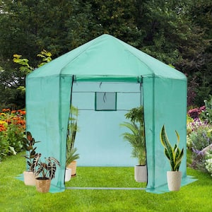 9.2 ft x 9.2 ft x 8.1 ft Outdoor Hexagonal Heavy Duty Walk-in Greenhouse Plastic Reinforced Insulation in Green