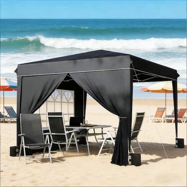 3-Adjustable Height 10 ft. x 10 ft. Black Patio Gazebo Instant Pop