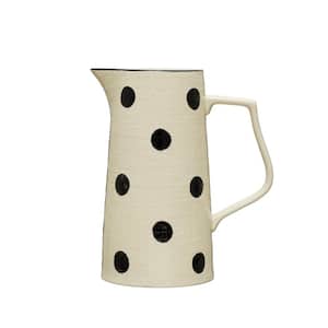 230 fl. oz. Ivory and Black Stoneware Pitcher with Painted Polka Dots