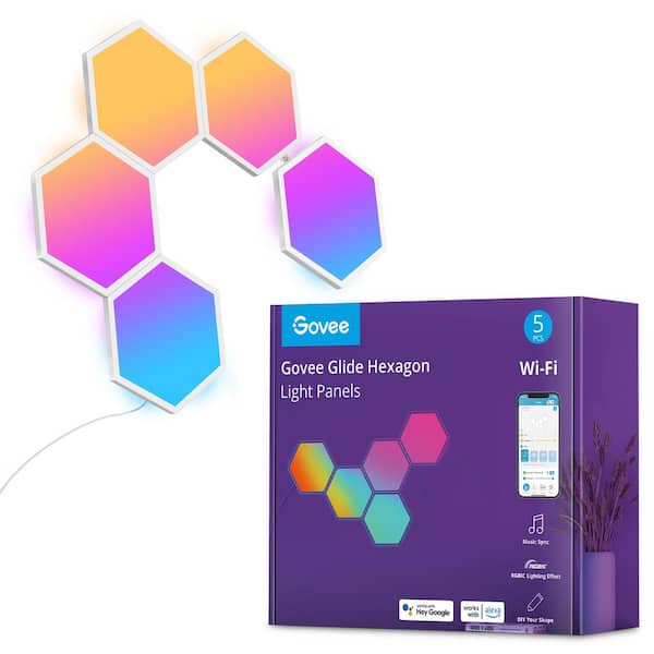 Govee Glide Hexagon Smart Color Changing Plug-In Wi-Fi Enabled Integrated  LED Light Panels (5-Piece) B6061A03 - The Home Depot