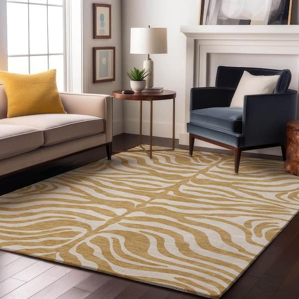 Mayfield Premium Machine Washable Abstract AMF1042 Gold 10 ft. x 14 ft. Area Rug