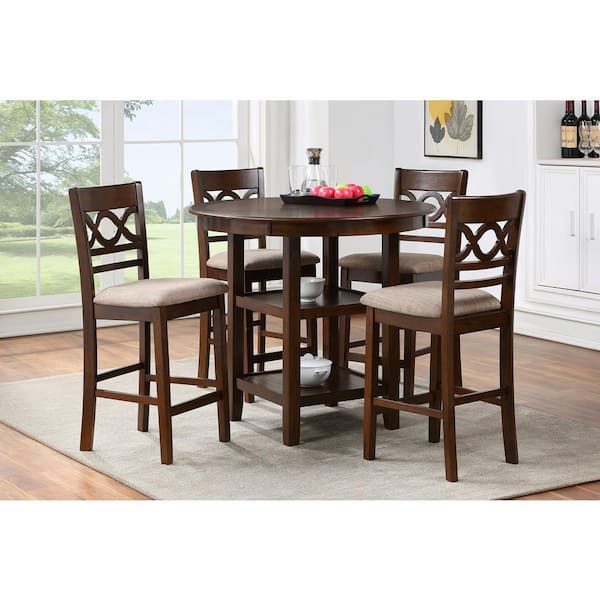 New Classic Furniture Cori 5-piece 42 in. Wood Top Round Counter Dining Set, Brown Cherry