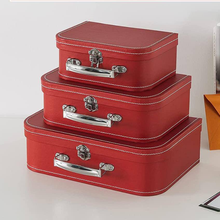 Set of 3 Red Vintage Wood Stackable Lidded Boxes
