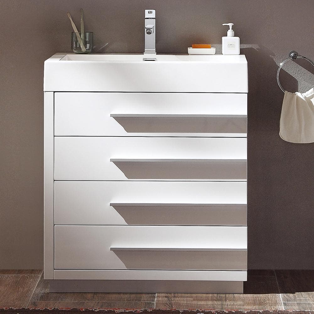 24-Inch Glossy White MDF Freestanding Vanity with Acrylic Sink