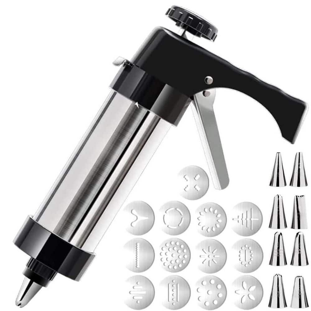 Cookie Press Gun Kit 21-Piece Stainless Steel Spritz Set with 13 Cookie Dis