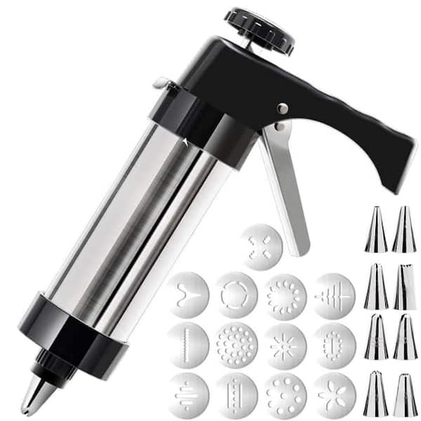 Adrinfly Cookie Press Gun Kit 21-Piece Stainless Steel Spritz Set with 13 Cookie Discs and 8 Piping Tips for Baking and Icing
