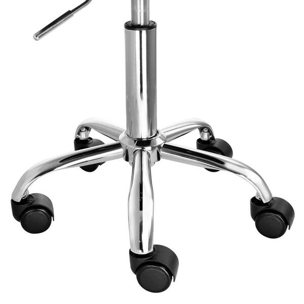 Faux Leather Adjustable Height Backless Rolling Stool Chair in Black with Chrome Base