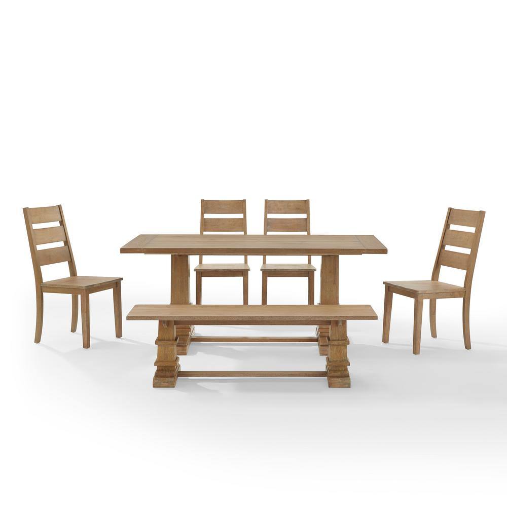 Rustic Brown Solid Wood 6-Piece Dining Set with Ladderback Chairs