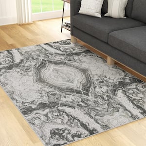 Daphne Gray 2 ft. x 3 ft. Modern Marble Abstract Area Rug