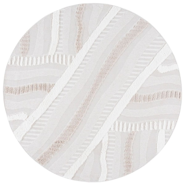 Trends 7 ft. x 7 ft. Beige/Ivory Striped High-Low Round Area Rug