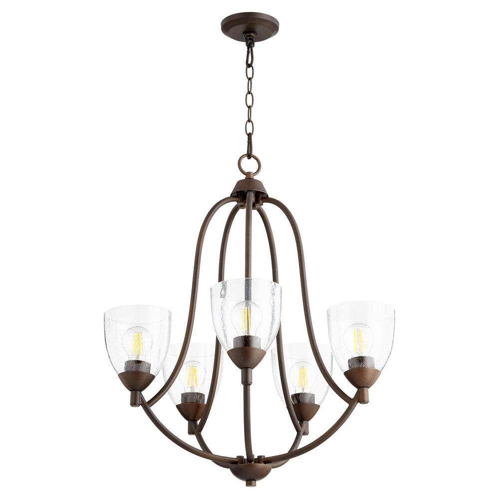 Quorum INTERNATIONAL Barkley 5Light Oiled Bronze Chandelier with Clear Seeded Glass 60695286