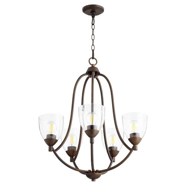 Quorum INTERNATIONAL Barkley 5-Light Oiled Bronze Chandelier with Clear Seeded Glass