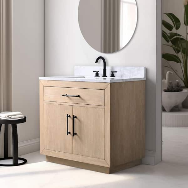 36 in. W x 22 in. D x 38 in. H Single Sink Bath Vanity in Light Wheat with Arabescato White Engineered Marble Top