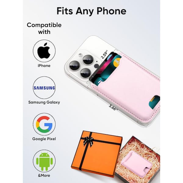 OBJLGEV Premium Leather Phone Card Holder Stick On Wallet RFID Blocking Fits 4 Cards Strong 3M Adhesive Pink OBJLGEV Premium Leather Phone Card Holder Stick On Wallet RFID Blocking Fits 4 Cards Strong 3M Adhesive Pink