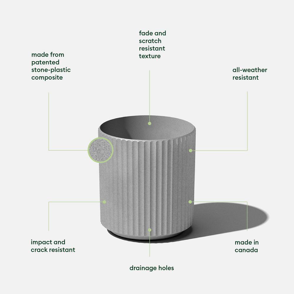 Gray Fluted Plastic-Concrete Round Planter, 11.5" H
