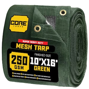 10 ft. X 16 ft.  Green 250 GSM 7.5 oz. Heavy Duty Mesh Tarp, UV Resistant