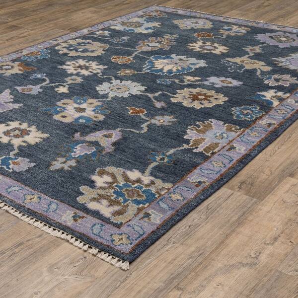 Majestic Blue/Multi 2 ft. x 10 ft. Floral Distressed Hand-Knotted Wool Fringed-Edge Indoor Runner Area Rug