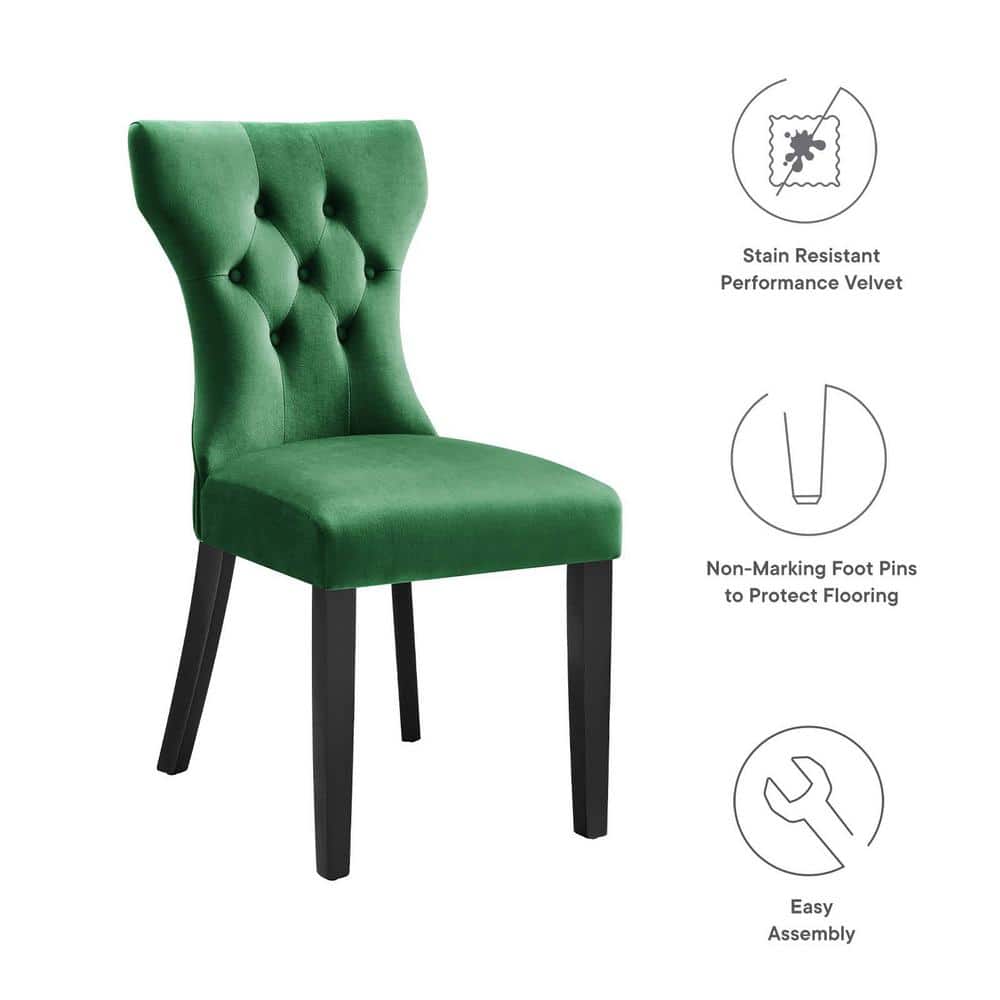 Elegant Emerald Velvet Upholstered Dining Chair with Hardwood Legs