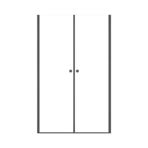 48 in. W x 72 in. H Double Open Pivot Frameless Shower Door in Matte Black with 1/4 in. Clear Tempered Glass