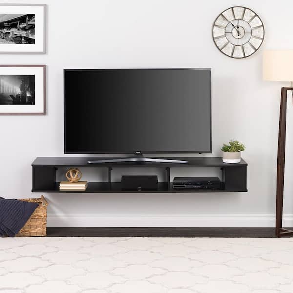 motto hjørne Fortov Prepac 70 in. Black Composite Floating TV Stand Fits TVs Up to 75 in. with Wall  Mount Feature BCTW-1102-1 - The Home Depot