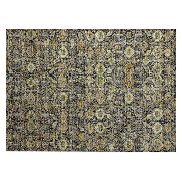Blue and Orange 2 ft. x 3 ft. Woven Floral Rectangle Indoor/Outdoor Area Rug