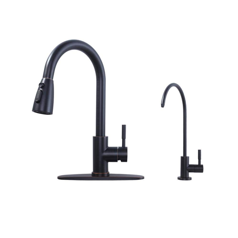 ALEASHA Single Handle Pull Down Sprayer Kitchen Faucet and Beverage Faucet in Oil Rubbed Bronze