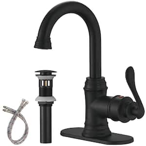 Single Hole Single-Handle High Arc Bathroom Faucet With Swivel Spout in Matte Black