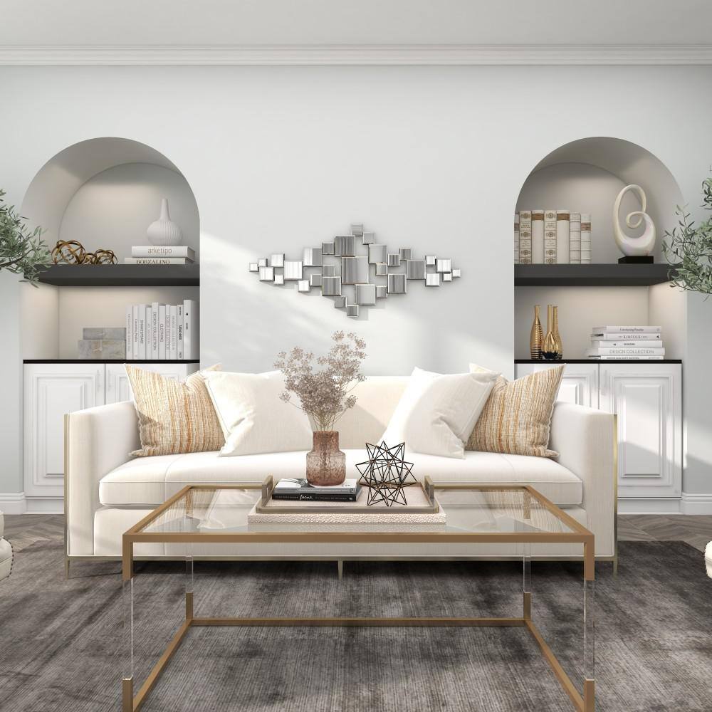 Silver Geometric Frameless Wall Mirror with Cut Out Design