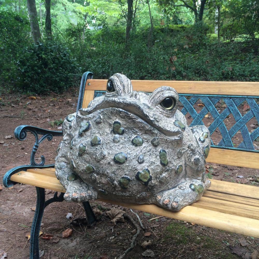Natural Brown Jumbo Toad Garden Statue with Whimsical Glass Eyes