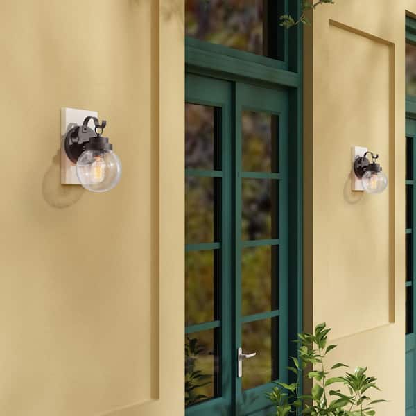 Amonti 1-Light Modern Industrial Bronze Outdoor Wall Lantern Sconce Decorative Coach Light with Seeded Glass Shade