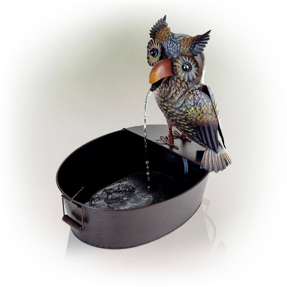 23" Brown Metal Owl Fountain with Tub