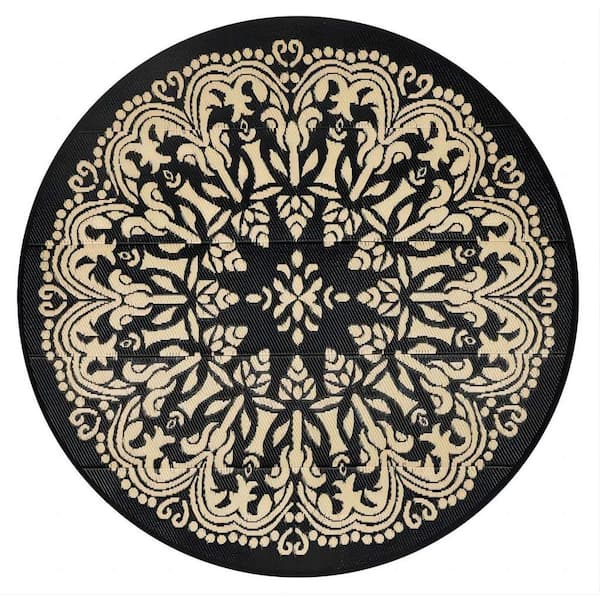 Angel Sar 6 ft. Round Waterproof Indoor Outdoor Area Rugs for Porch Garden Deck Backyard Balcony, Brown