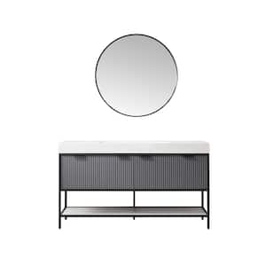 Marcilla 60 in. W x 20 in. D x 34 in . H Single Sink Bath Vanity in Grey with White Integral Sink Top and Mirror
