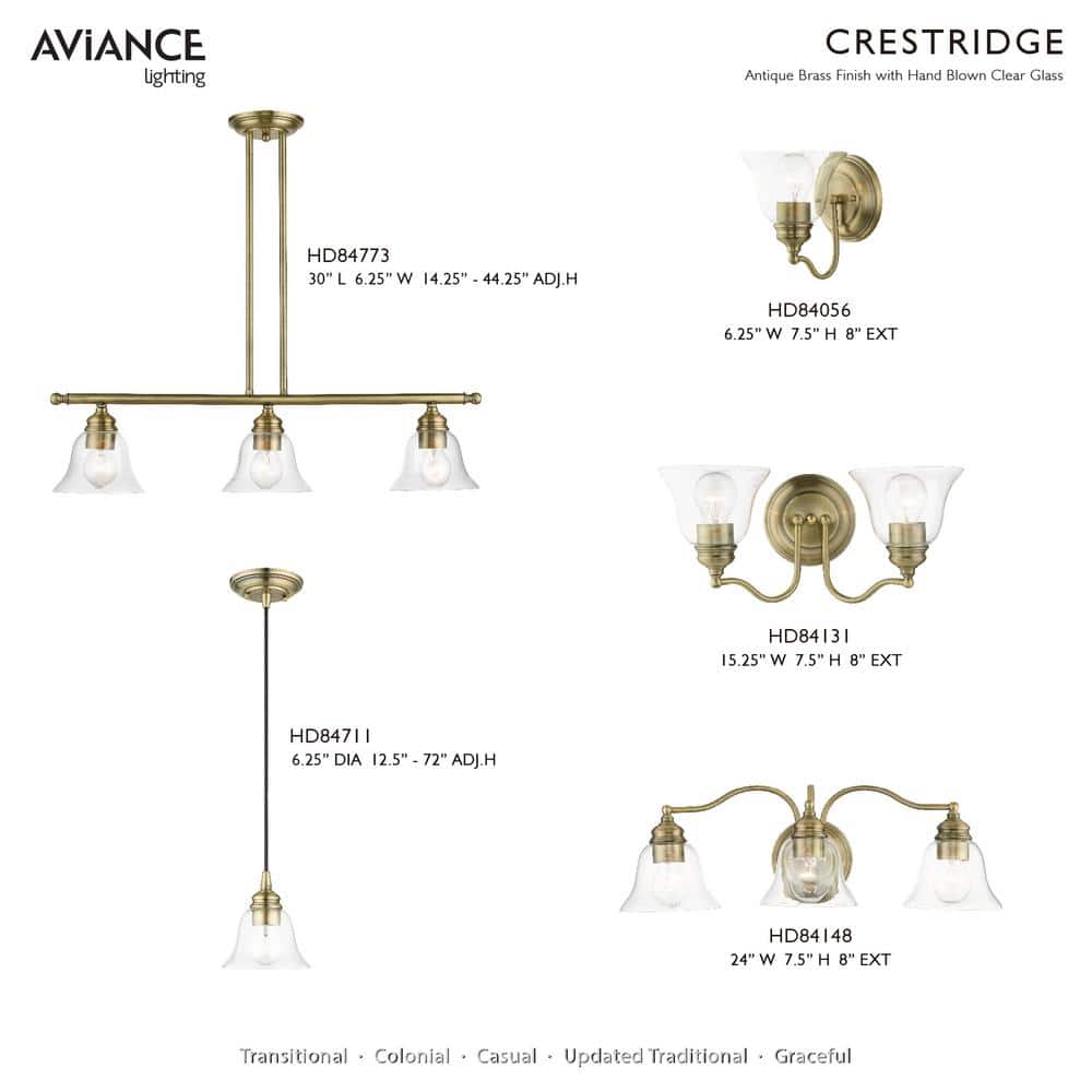 Antique Brass Dual-Light Vanity with Hand-Blown Clear Glass Shade
