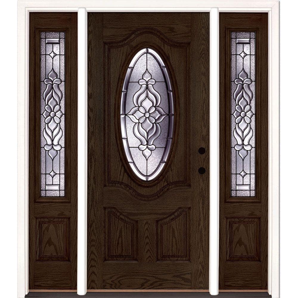 63.5 in.x81.625 in. Lakewood Patina 3/4 Oval Lt Stained Walnut Oak Left-Han