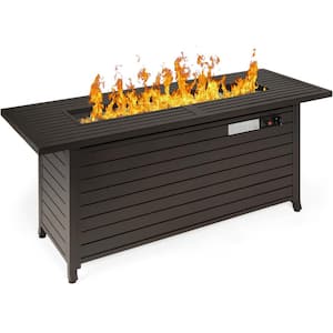 57 in. Rectangular Aluminum Fire Pit Table with Glass Rocks