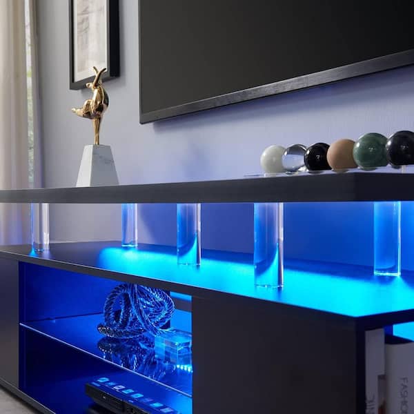LUCKY ONE 63 in. MDF Black TV Stand Fits TV's up to 69 in