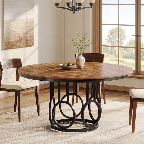 BYBLIGHT Lesley Classic Style Brown Wood 47.2 in. Column Dining Table, Kitchen Table, Dinner Table with Metal Base Seats 4-6