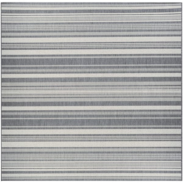 Recife Gazebo Stripe  8 ft. x 8 ft. Ivory-Silver  Square Indoor/Outdoor Area Rug
