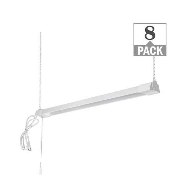 ETI LIGHTING 3 ft. 32-Watt Plug-in Integrated LED White Shop Light with Pull Chain 3000LM Bright White 4000K 5ft Power Cord (8-Pack)