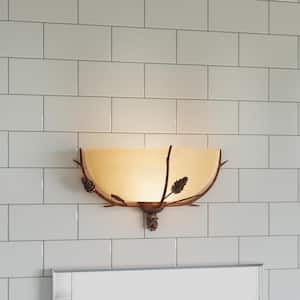Lodge 1-Light Weathered Spruce Sconce with Textured Sunset Glass Shade