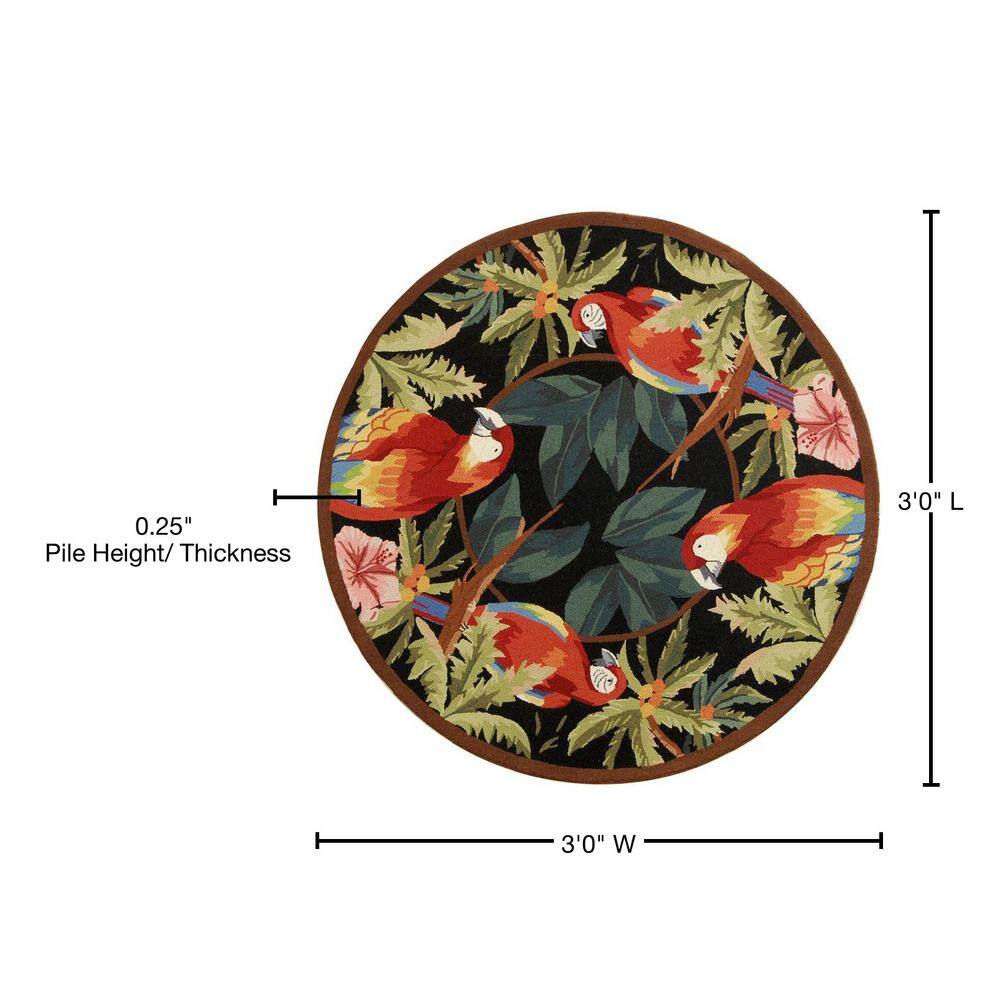 Handmade Chelsea Black Floral Wool 3' Round Area Rug