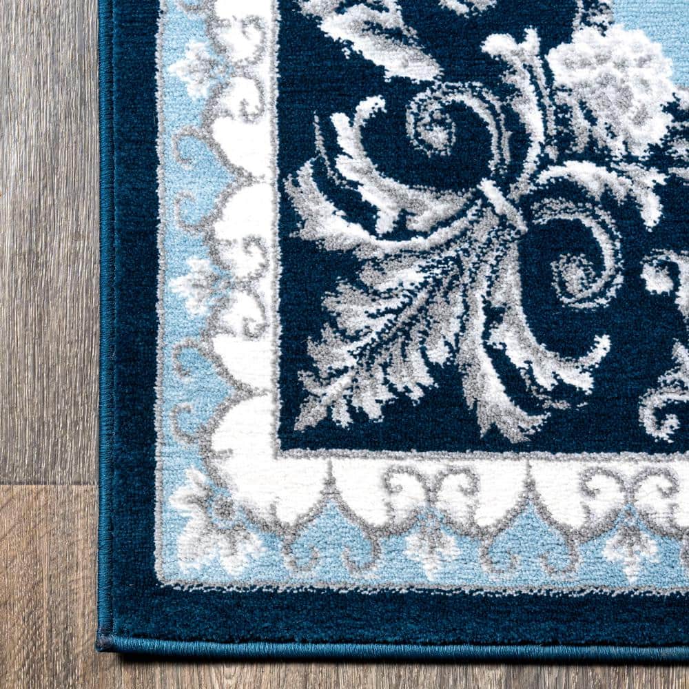Navy and Blue Synthetic 8' x 10' Reversible Area Rug