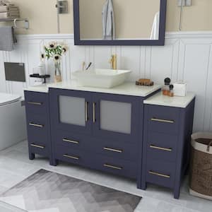 Ravenna 60 in. W Single Basin Bathroom Vanity in Blue with White Engineered Marble Top and Mirror