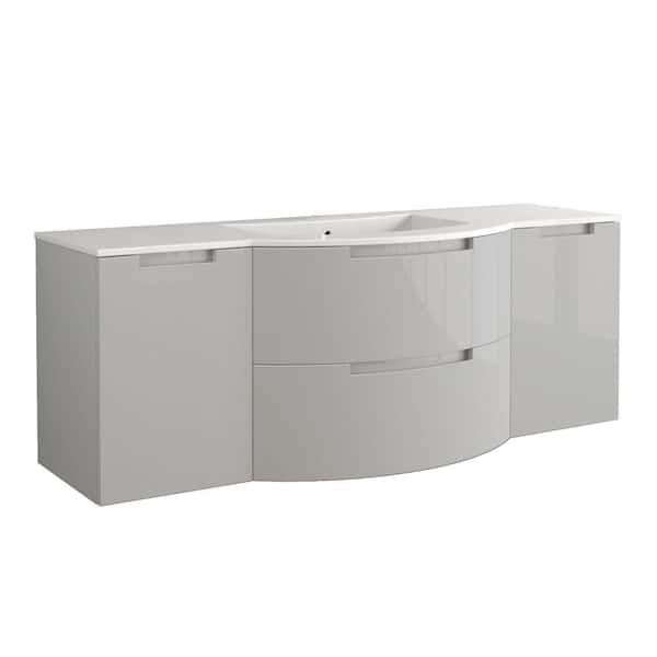 LaToscana Oasi 67 in. Bath Vanity in Glossy Gray with Tekorlux Vanity Top in White with White Basin