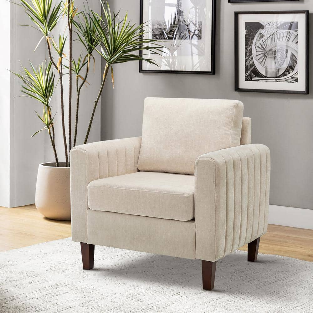 JAYDEN CREATION Ismenus Ivory Upholstered Mid Century Modern Club Chair ...