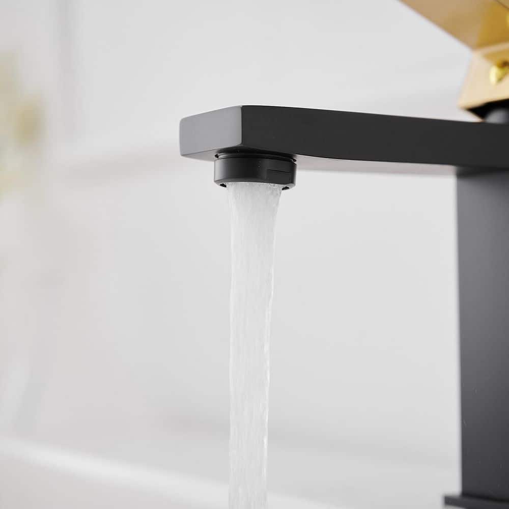 Matte Black and Brushed Gold Single-Handle Bathroom Faucet