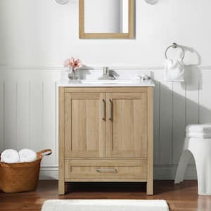 Kansas 30 in. W x 19 in. D x 34 in. H Single Sink Bath Vanity in White Oak with White Engineered Stone Top
