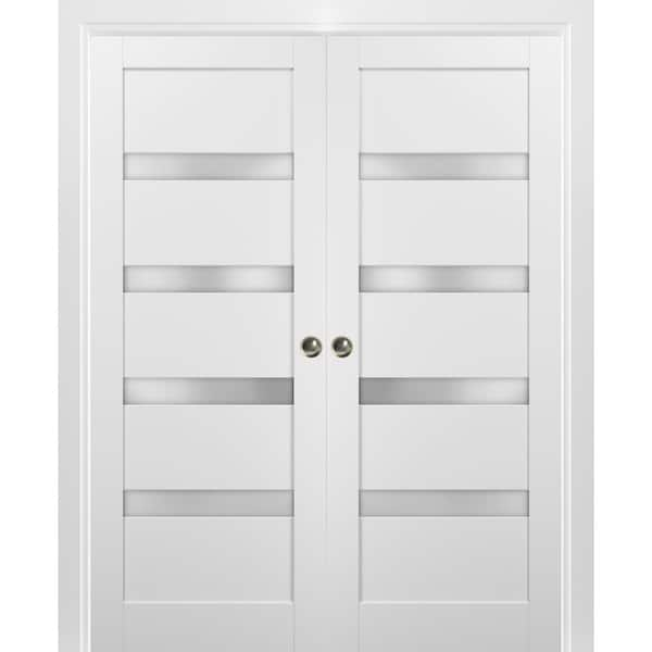 Sartodoors 60 in. x 84 in. Single Panel White Solid MDF Sliding Door with Double Pocket Hardware